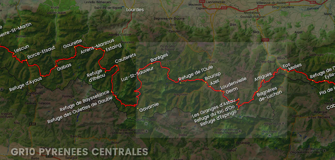 visuel tracé Pyrénées Centrales GR10 secteur 4