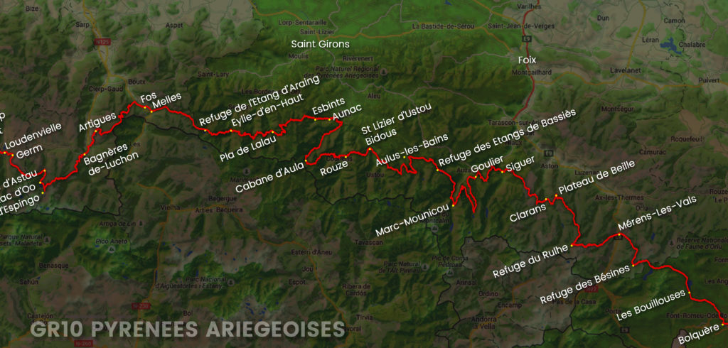 visuel tracé complet du gr10 Pyrénées Ariégeoises