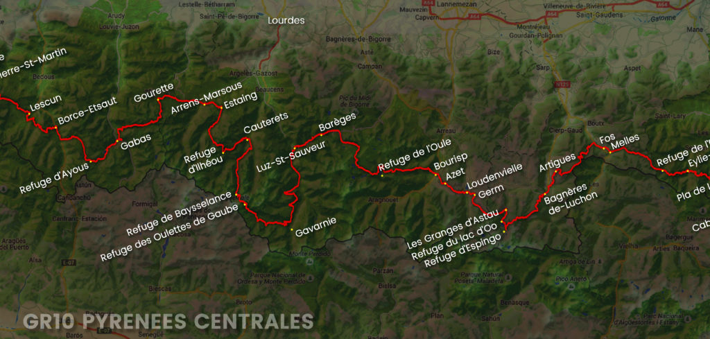 visuel tracé complet du gr10 Pyrénées Centrales