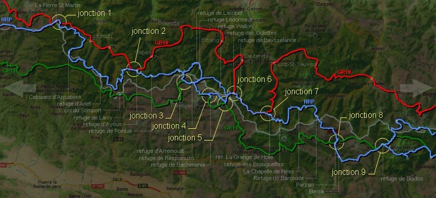 Zones de jonctions entre HRP, GR10 et GR11 Pyrénées centre-ouest