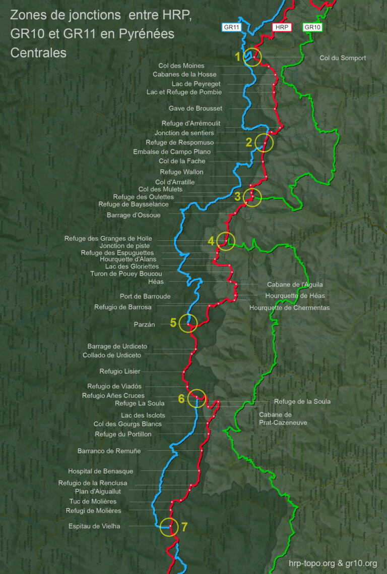 Zones de jonctions entre HRP, GR10 et GR11 en Pyrénées Centrales