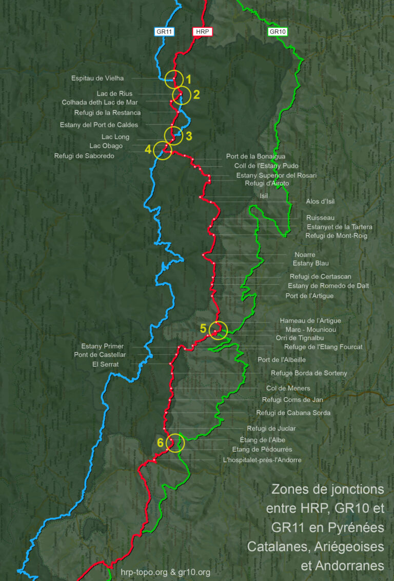 Zones de jonctions entre HRP, GR10 et GR11 en Pyrénées Catalanes, Andorranes et Ariégoises