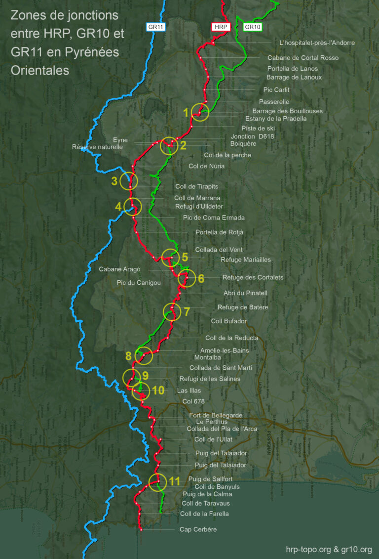 Zones de jonctions  entre HRP, GR10 et GR11 en Pyrénées Orientales